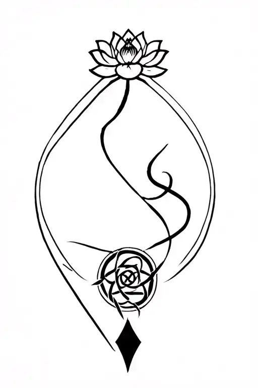 Arrow Going Down With A Lotus Flower And Dharma Wheel And Eternal Knot