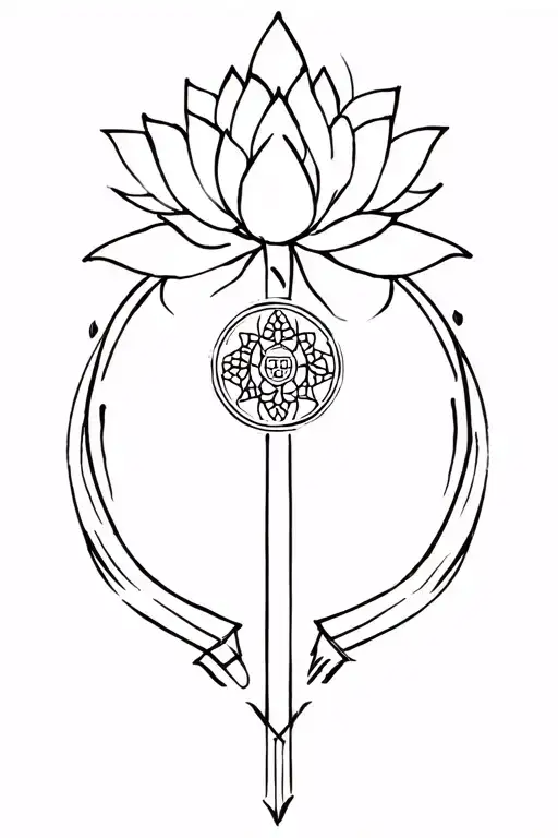 Arrow Going Down With A Lotus Flower And Dharma Wheel And Buddha Endless Knot