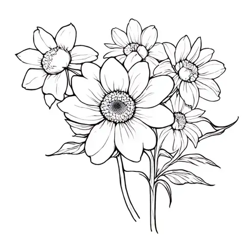 Chrysanthemum And Daffodil Fine Line Art