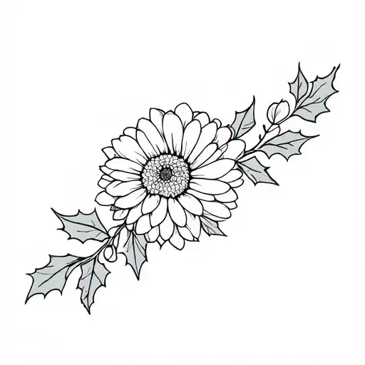 Chrysanthemum And Holly Fine Line Art