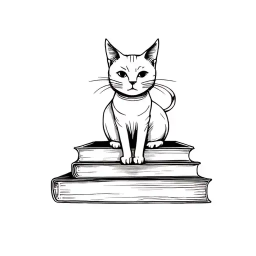 Cat Sitting On Top Of Books In A Gothic Style