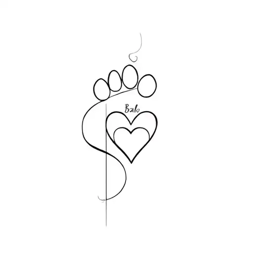 The Name Baloo Fine Line Tattoo That Goes Into A Dog Paw And Heart In A Thin Line