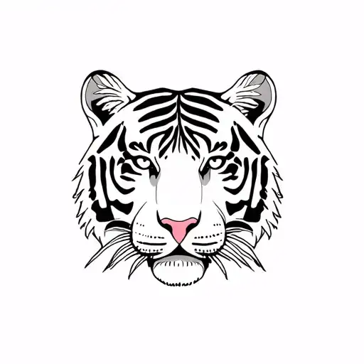 Tiger Face With Hibiscus And Monstera Plant