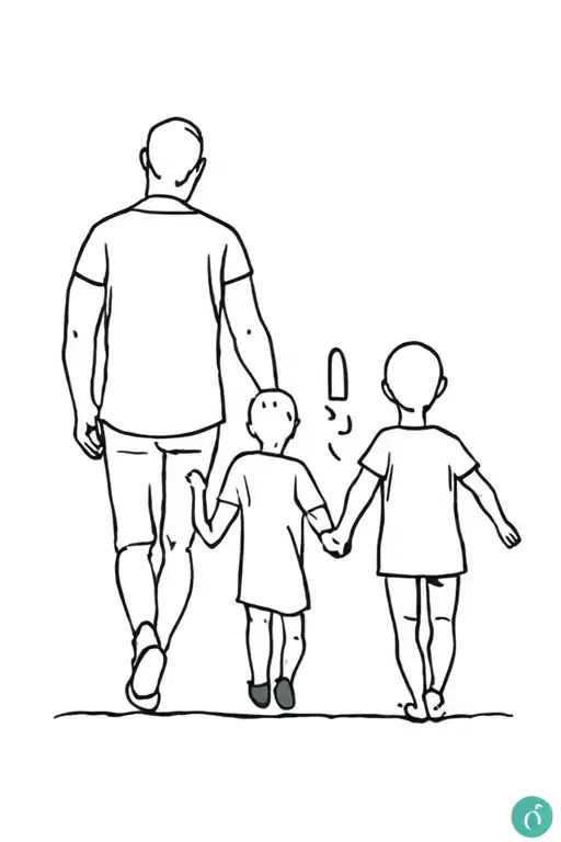 Dad Walkin With Two Child Holding Hands