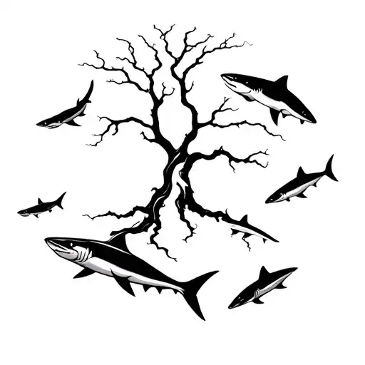 Simplistic Poison Tree With Simplistic Sharks Surrounding It