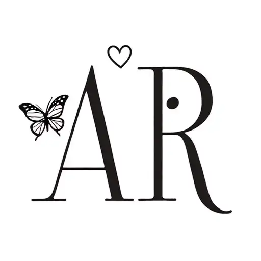 Minimalist Combination Of Letter Ar With A Small Heart And Butterfly