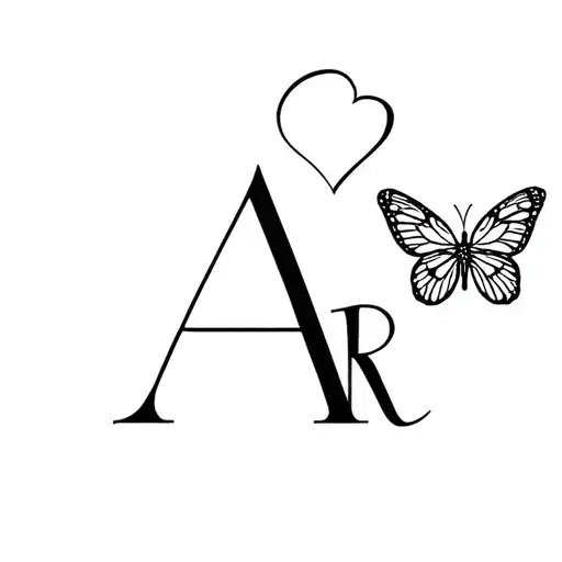 Minimalist Combined Letter Ar With A Small Heart And Butterfly