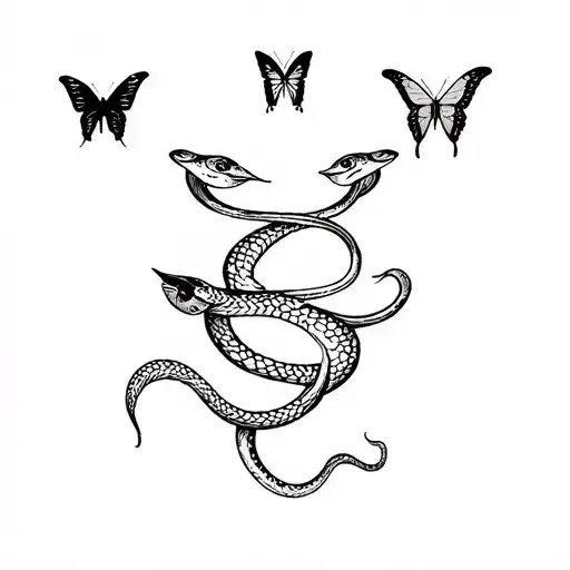 Butterflies And Snake Wrapped Tattoo idea
