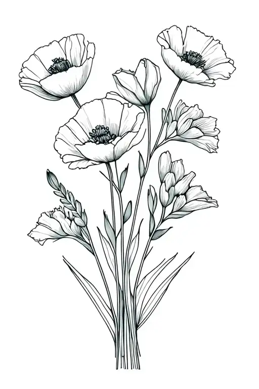 Poppy And Gladiolus Flower Bouquet Tied