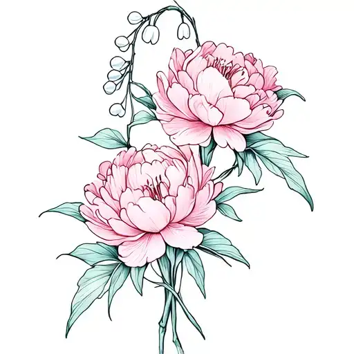 Peonies And Lilly Of The Valley Intertwined