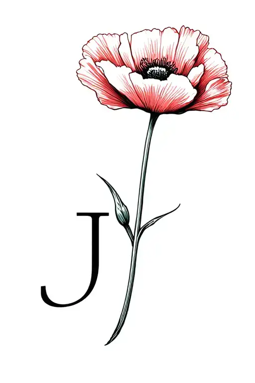 A Poppy Flower Wich Stem Makes The Letter J In Lowercase