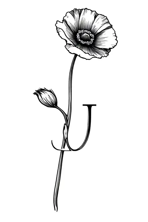 A Poppy Flower Wich Stem Have The Shape Of The Letter J