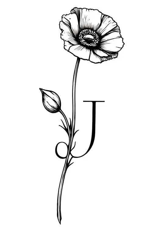 A Poppy Flower Wich Stem Have The Shape Of The Letter J