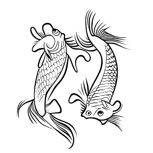 Two Small Koi Fish In The Center Of A Vertical Line