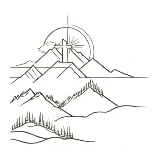 Cross And Mountains And Sun