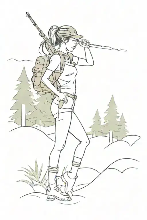 Army Girl In Forest Gaining Energy From The Ground