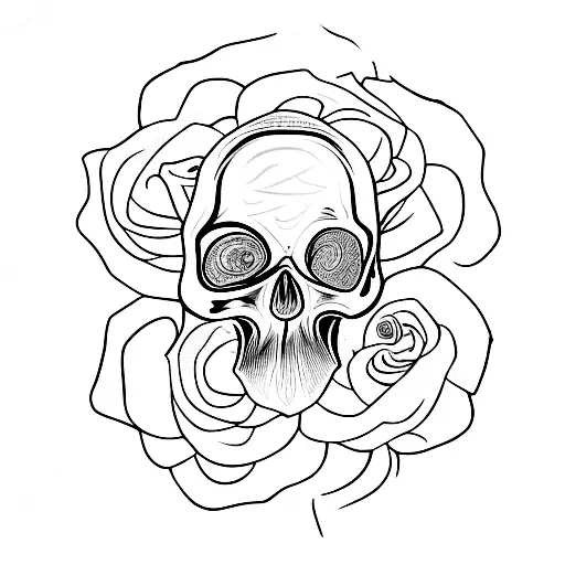 Cracked Skull With Rose Coming Out Of Eye Socket