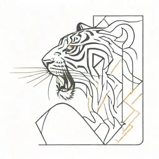 Abstract Minimalist Design Incorporating Elements Of Office Supplies And Tiger Stripes