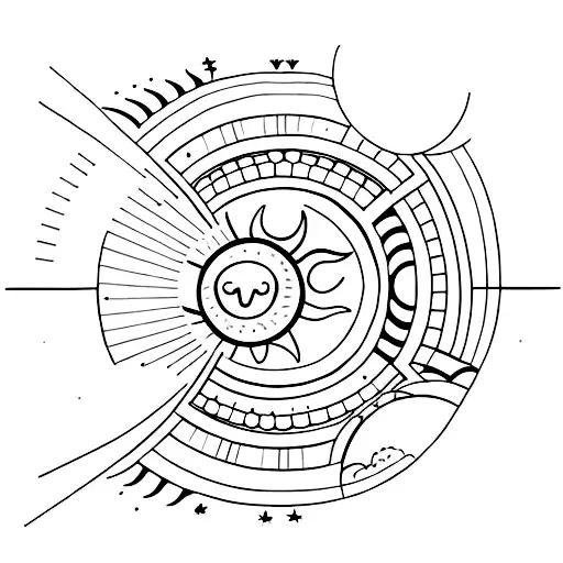 Moon And Sun Intertwined With Minimalist Style