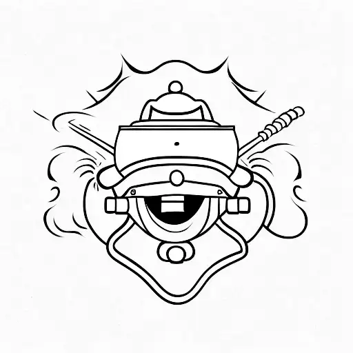 A Minimalist Tattoo Of A Smiling Firefighter Helmet