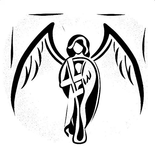 Male Guardian Angel With A Big Cross Symmetrical