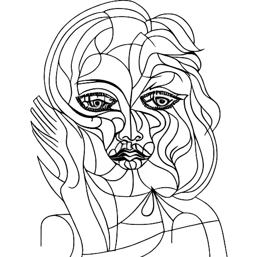 A Picasso-inspired Abstract Woman Silhouette In Blackwork Style