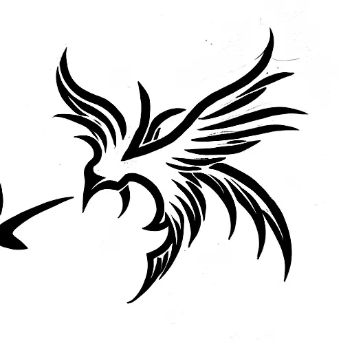 Phoenix With Tail Joining An Upside Down Trident