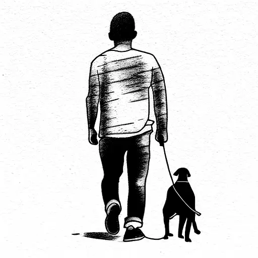 Young Man Walking With Dog