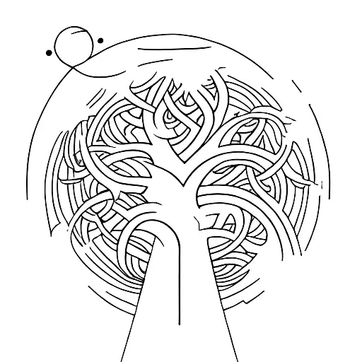 A Minimalist Yggdrasil Tree Intertwined With The Rund Mond Sterne