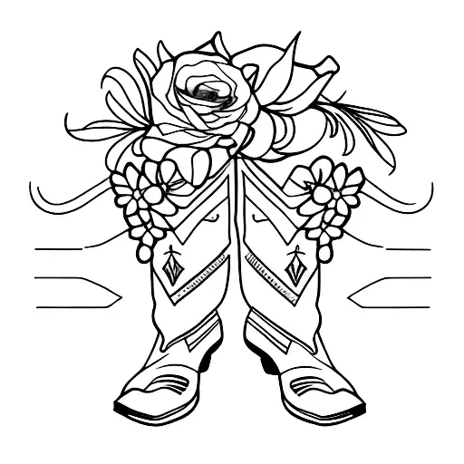 Cowboy Boots With Flowers Thin Lines