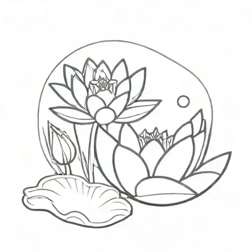 Crecent Moon And Water Lily Blooming