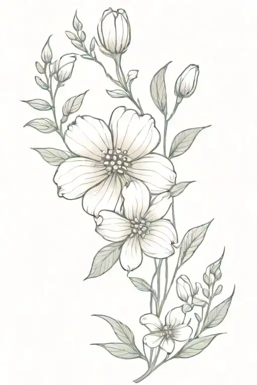 Bouquet Of Flowers For March And August Birth Flowers Thinlined