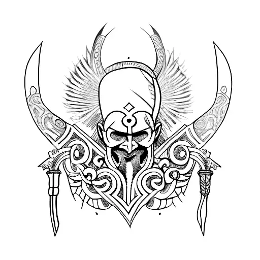 Intricate Line Tattoo Of Kratos' Axe And Blades Of Chaps Only