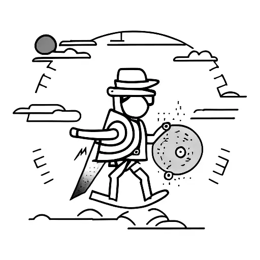 A Minimalist Tattoo Of A Hiker Running Through A Sunset