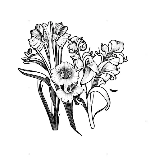 Gladiolus With Lily Of The Valley With Chrysanthemum With Peony With Poppy With Narcissus