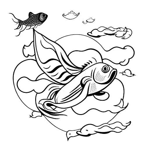 A Majestic Goldfish Flying Through The Clouds In An Airplane