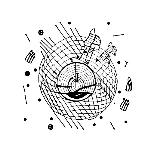 A Minimalistic Tattoo Of A Moon Surrounded By Musical Instruments