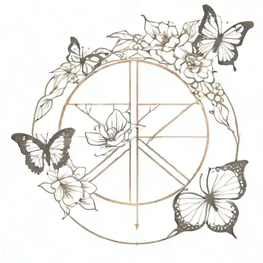 A Modern And Feminine Peace Symbol Incorporating Elements Of Nature Such As Flowers And Butterflies