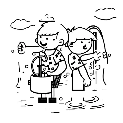 A Child And An Older Man Manually Washing A Car Together