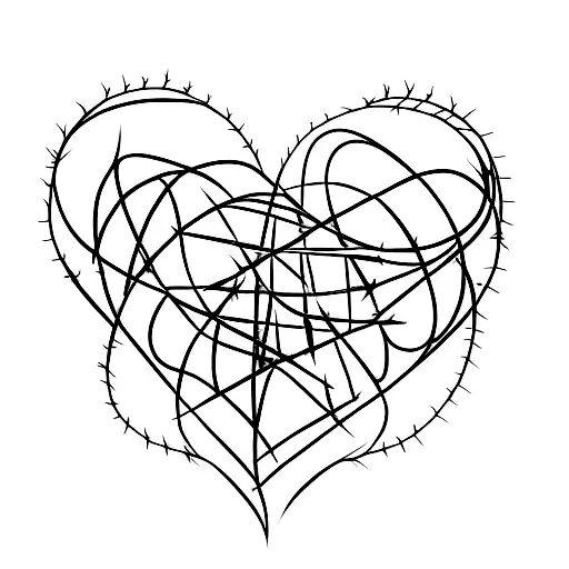 Line Art Tattoo Of A Heart Wrapped In A Barbed Wire