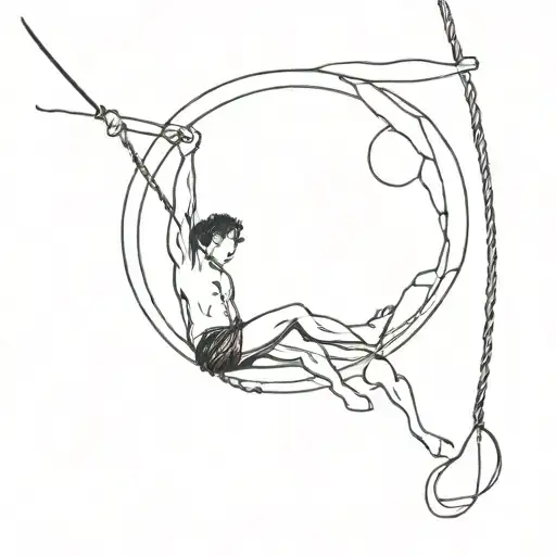 A Man Dangling From A Rope That Is Tied Around The Moon