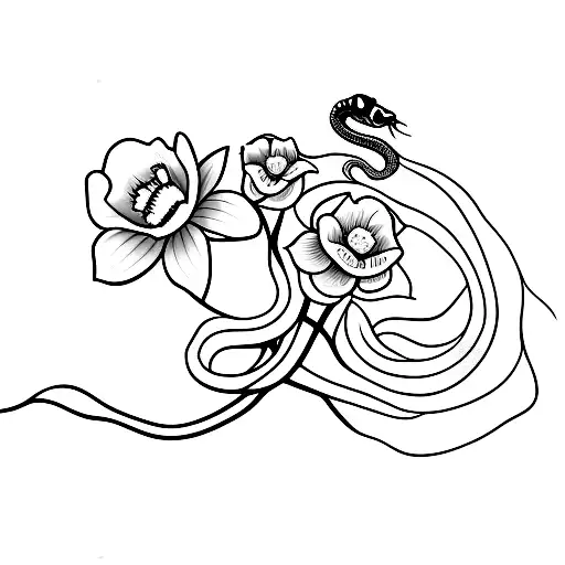 Poppy And Daffodil Flowers With Snake