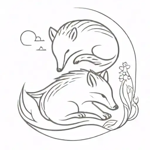 A Minimalist Tattoo Design Of A Hedgehog And A Fox Intertwined To Symbolize Love