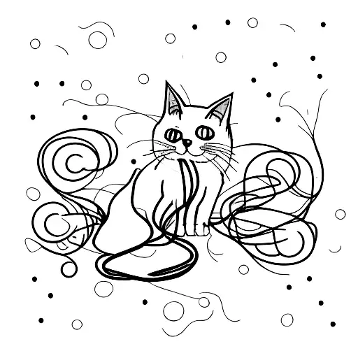 A Cat With Long Fur Surounded By Red Strings