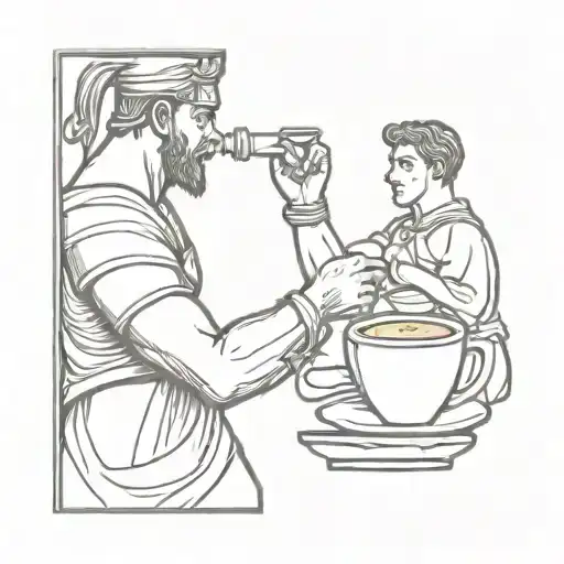 A Roman Gladiator Drinking Coffee From An Espresso Cup