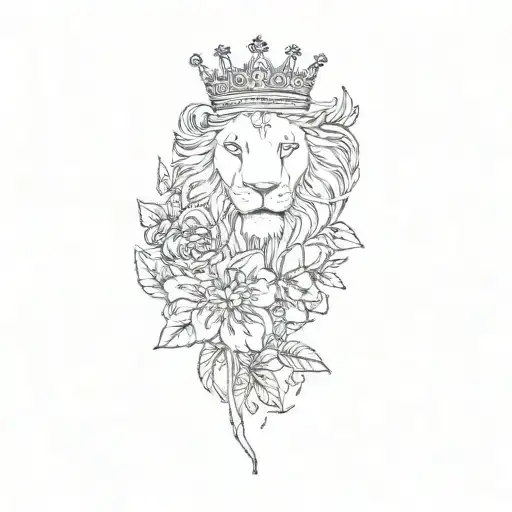 A Lion With A Crown And Flowers