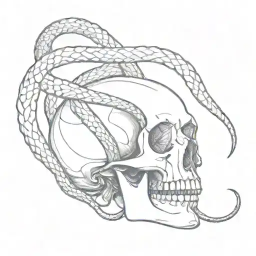 A Snake Coiled Around A Skull
