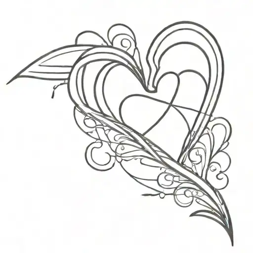 Heart Ribbon Fine Line Tattoo Design Inspired