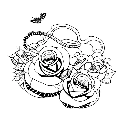 Snake With Roses And Butterflies