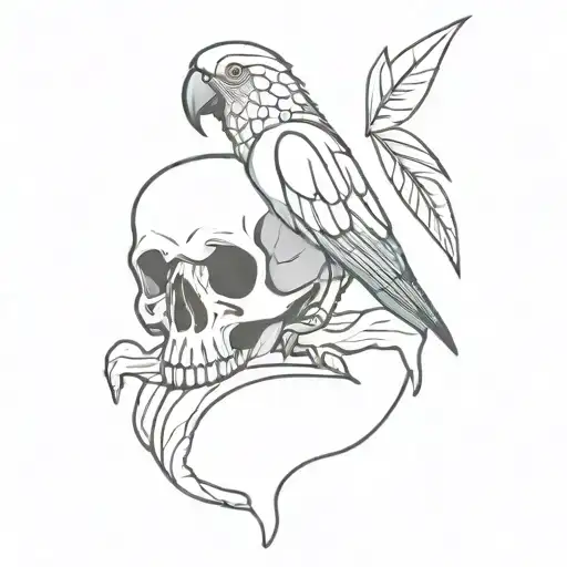 Cartoon Parrot Sitting On A Human Skull